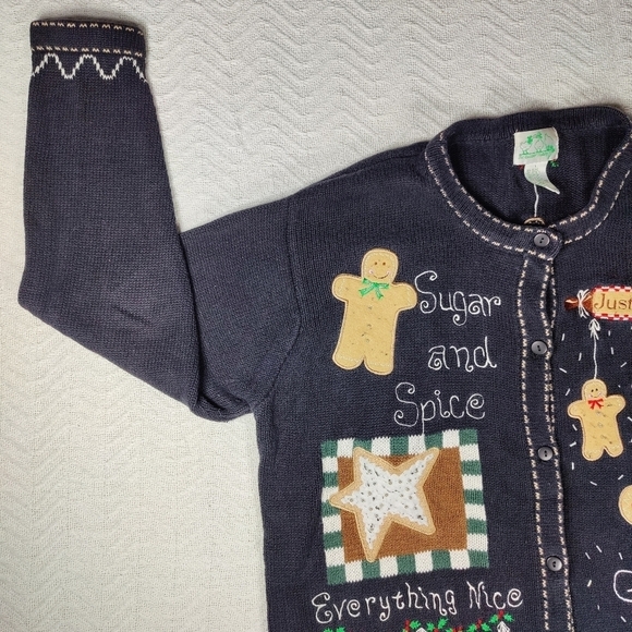 The Quacker Factory Ugly Christmas Sweater Cardigan sugar & Spice Gingerbread L - Picture 4 of 11
